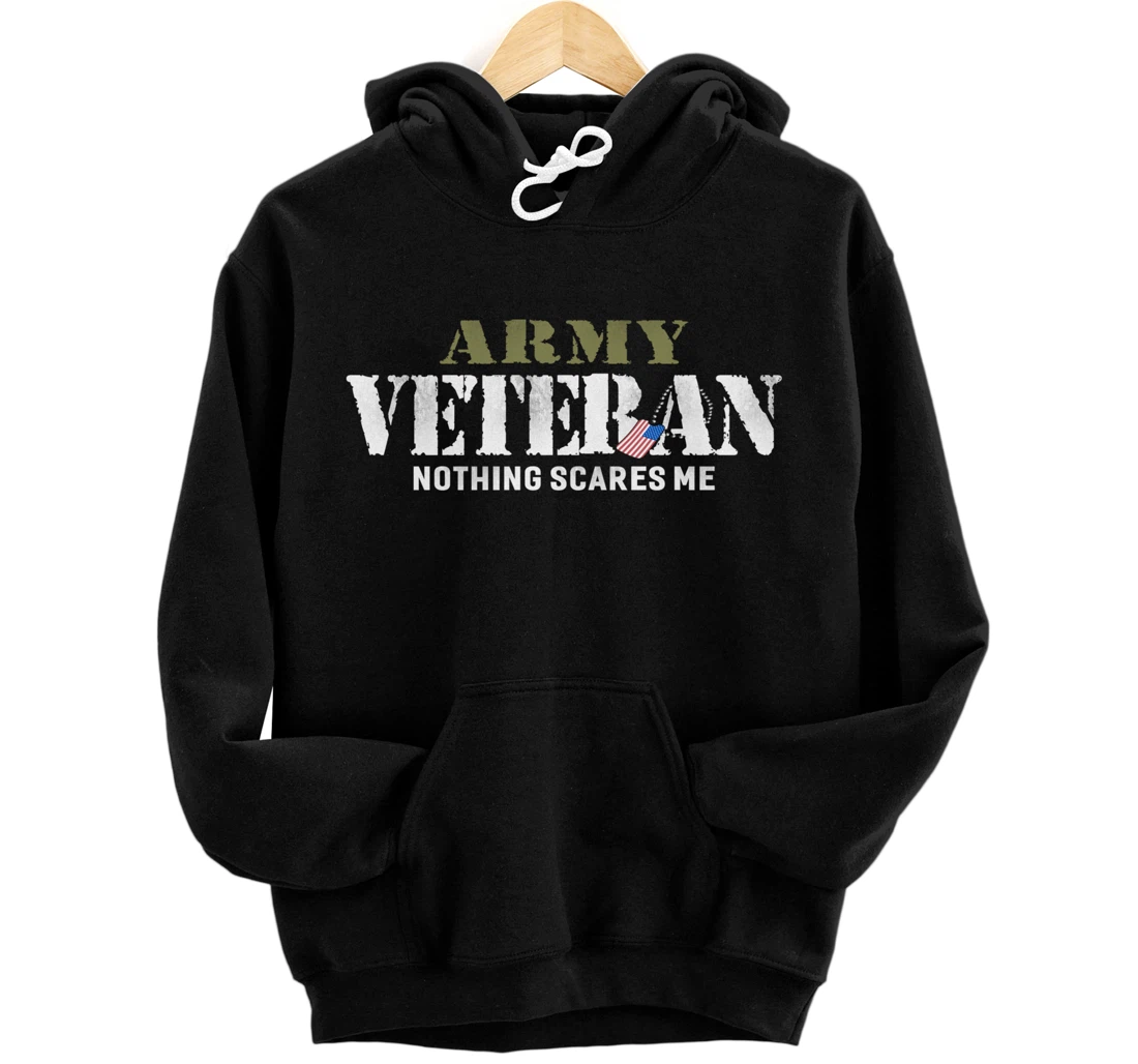 Men's Army Veteran Nothing Scares Me American Flag Pullover Hoodie