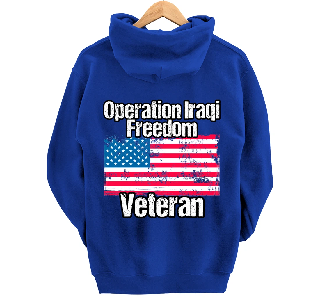OIF Veteran - Operation Iraqi Freedom US Flag Distressed Pullover Hoodie