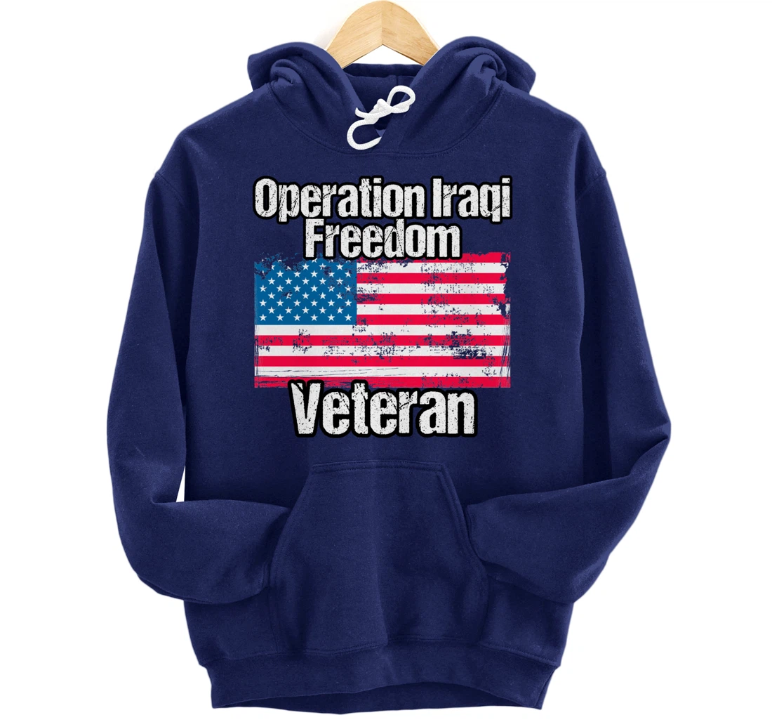 OIF Veteran - Operation Iraqi Freedom US Flag Distressed Pullover Hoodie