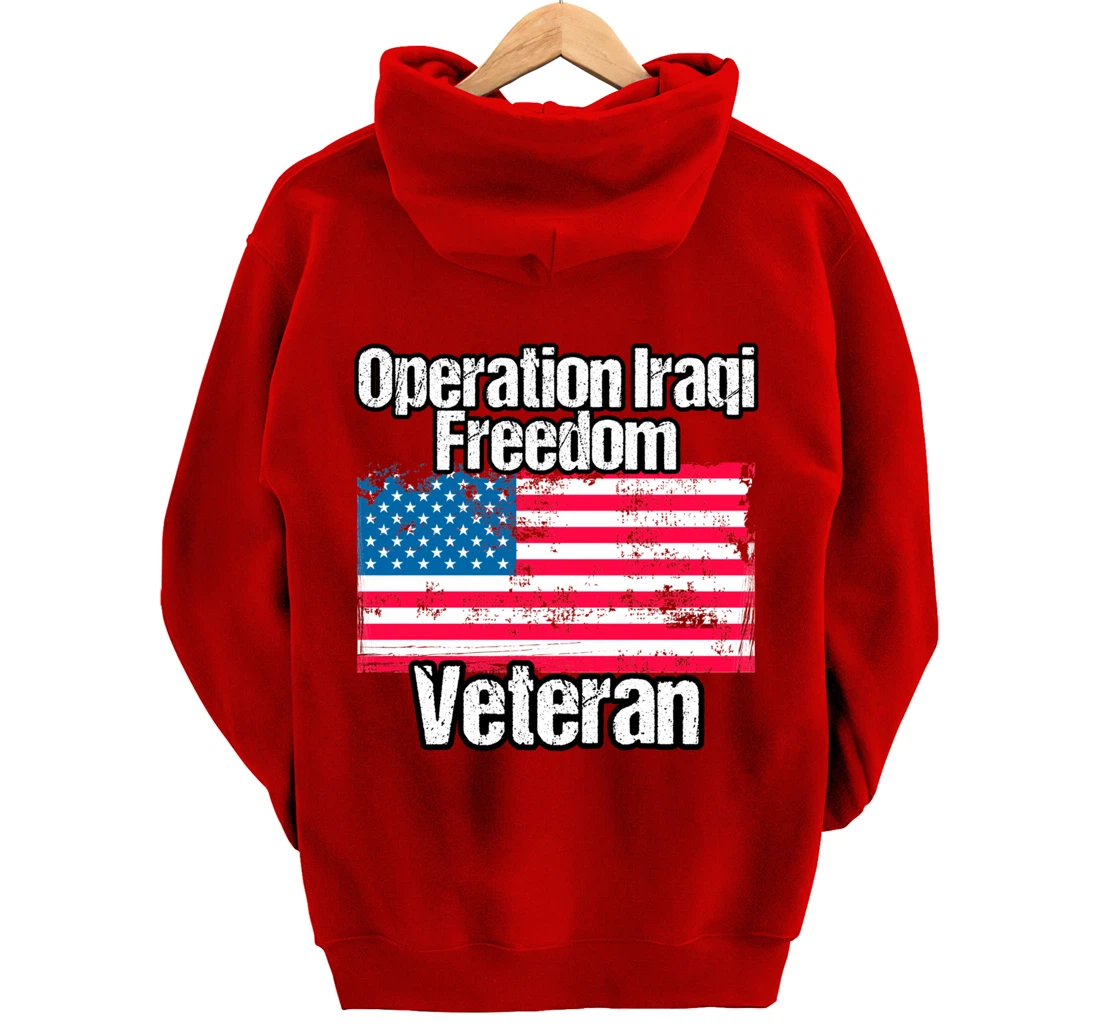 OIF Veteran - Operation Iraqi Freedom US Flag Distressed Pullover Hoodie