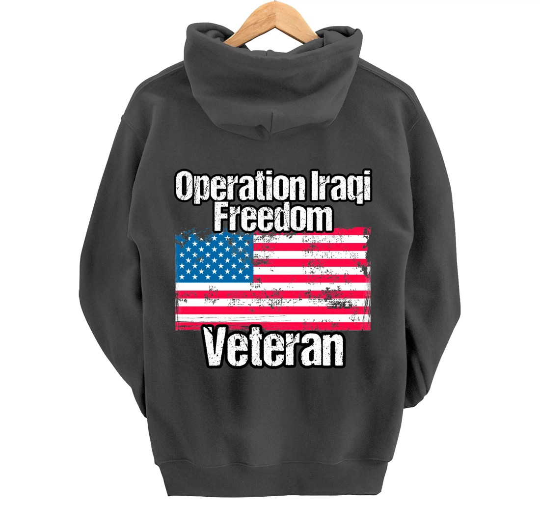 OIF Veteran - Operation Iraqi Freedom US Flag Distressed Pullover Hoodie