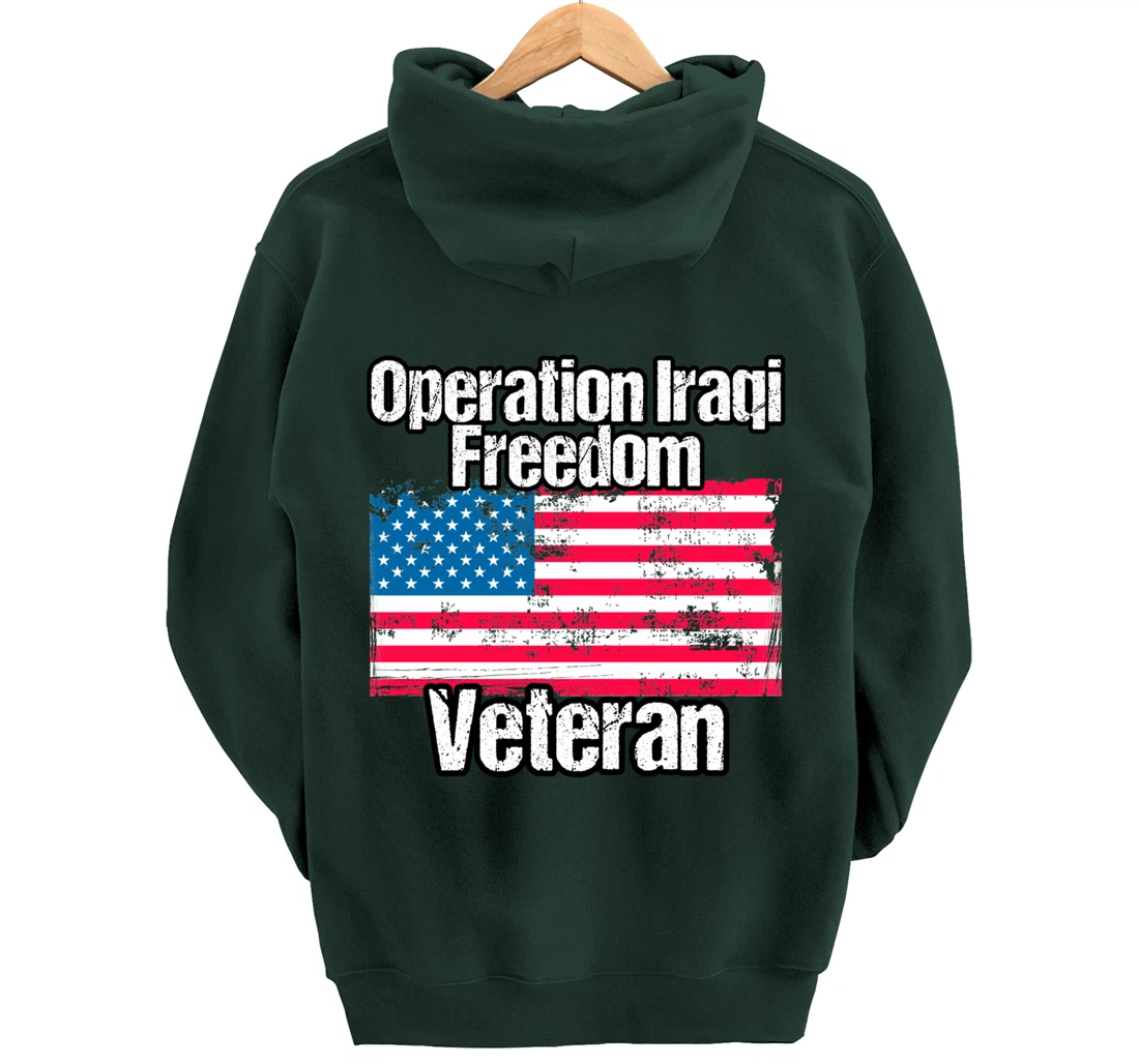 OIF Veteran - Operation Iraqi Freedom US Flag Distressed Pullover Hoodie