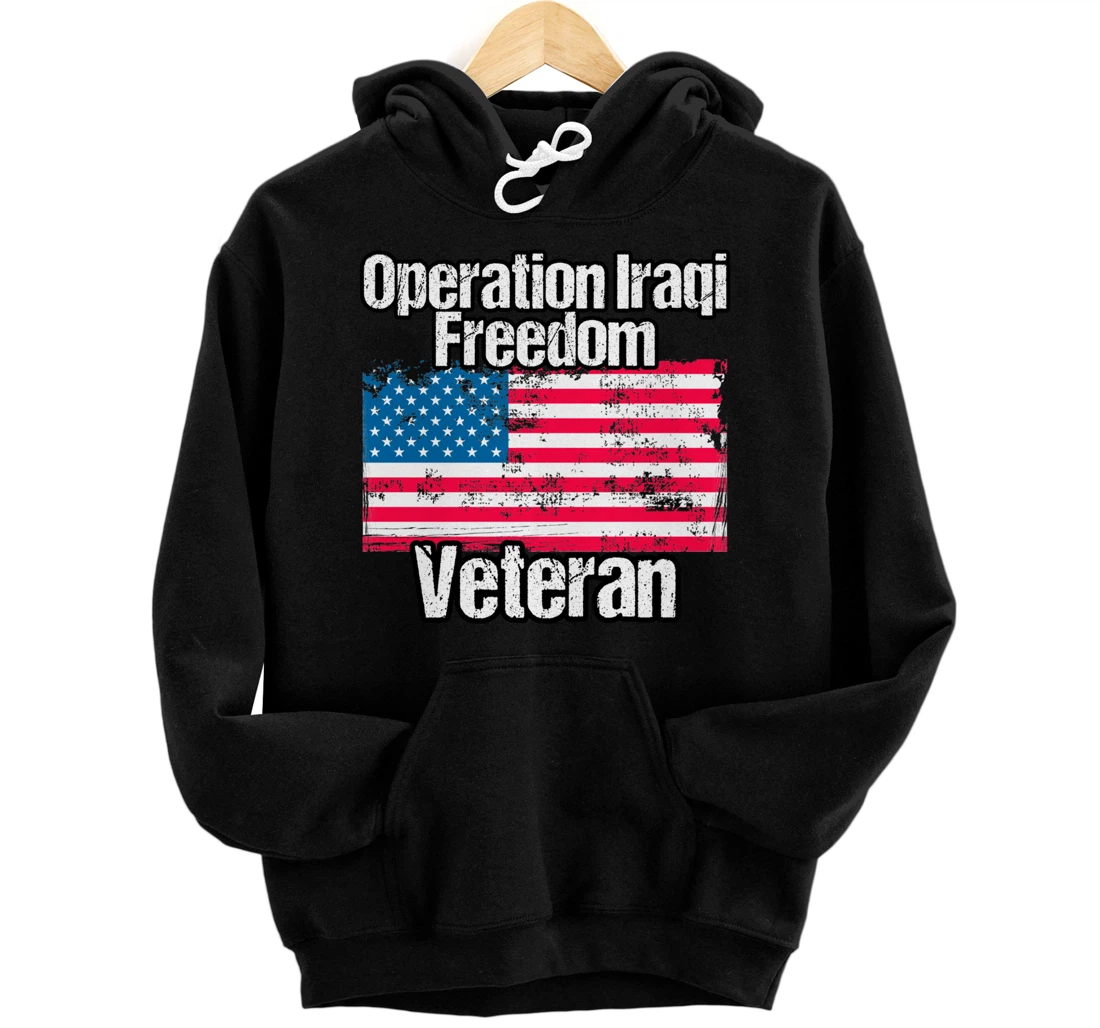 OIF Veteran - Operation Iraqi Freedom US Flag Distressed Pullover Hoodie
