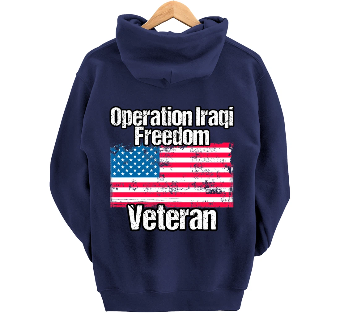 OIF Veteran - Operation Iraqi Freedom US Flag Distressed Pullover Hoodie
