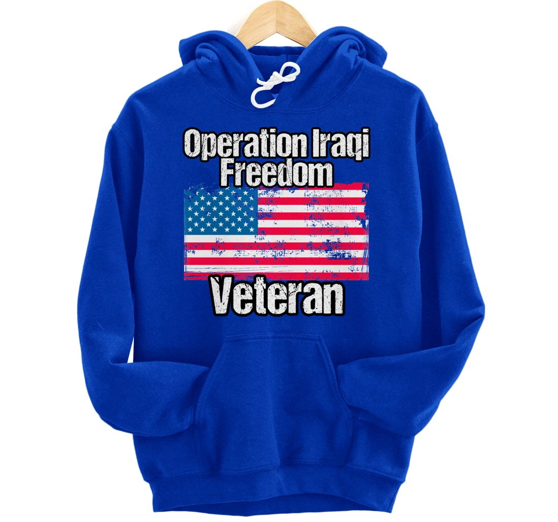 OIF Veteran - Operation Iraqi Freedom US Flag Distressed Pullover Hoodie