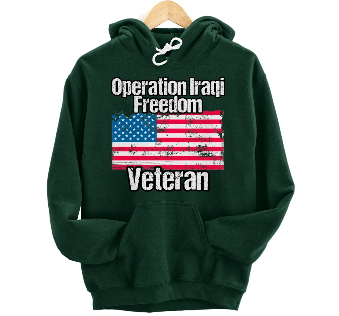 OIF Veteran - Operation Iraqi Freedom US Flag Distressed Pullover Hoodie