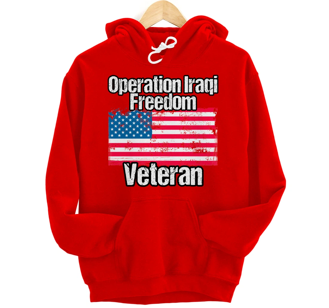 OIF Veteran - Operation Iraqi Freedom US Flag Distressed Pullover Hoodie