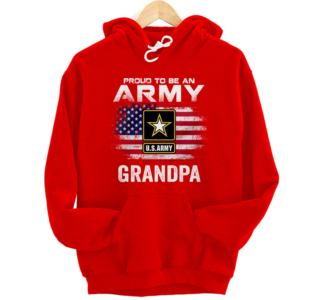 Proud To Be An Army Grandpa With American Flag Gift Veteran Pullover Hoodie
