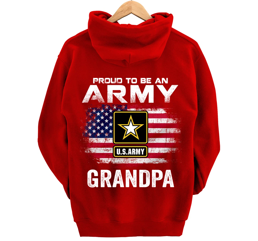 Proud To Be An Army Grandpa With American Flag Gift Veteran Pullover Hoodie