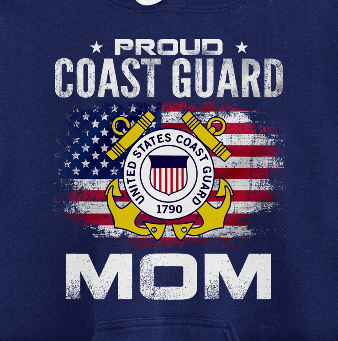 Proud Coast Guard Mom With American Flag Gift Veteran Pullover Hoodie