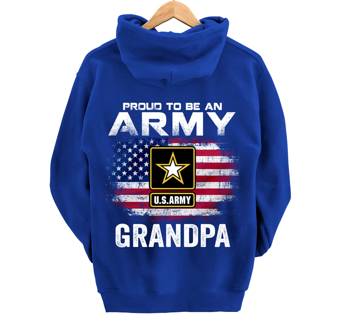 Proud To Be An Army Grandpa With American Flag Gift Veteran Pullover Hoodie