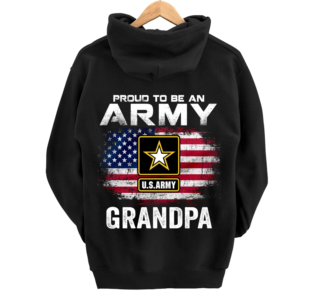 Proud To Be An Army Grandpa With American Flag Gift Veteran Pullover Hoodie