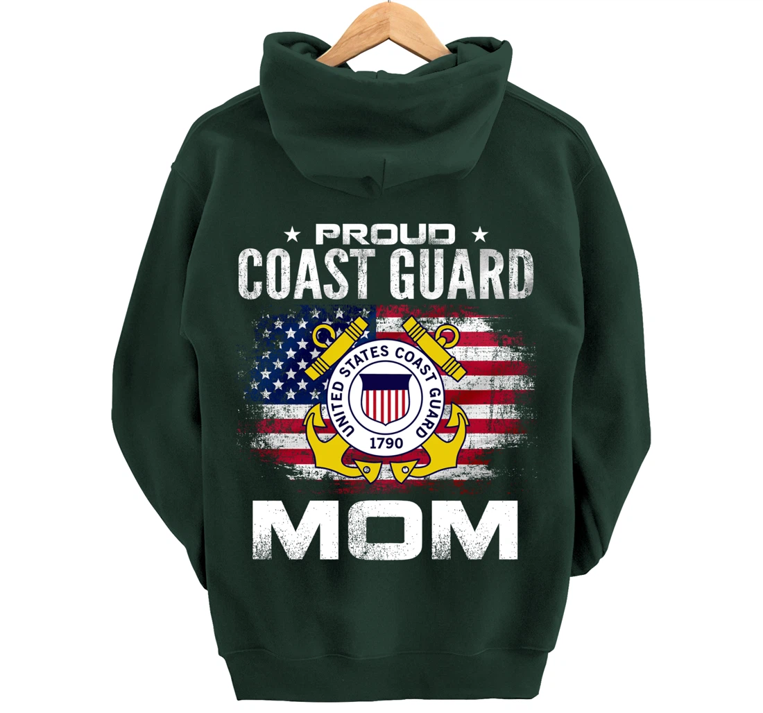 Proud Coast Guard Mom With American Flag Gift Veteran Pullover Hoodie