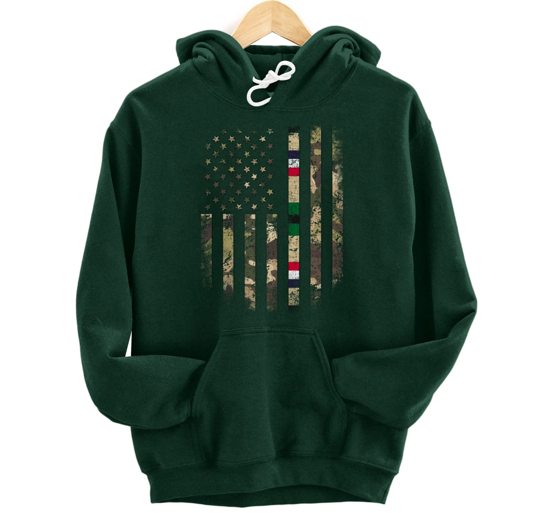 Proud Desert Storm Veteran Camo US Flag Ribbon Military Gift Pullover Hoodie