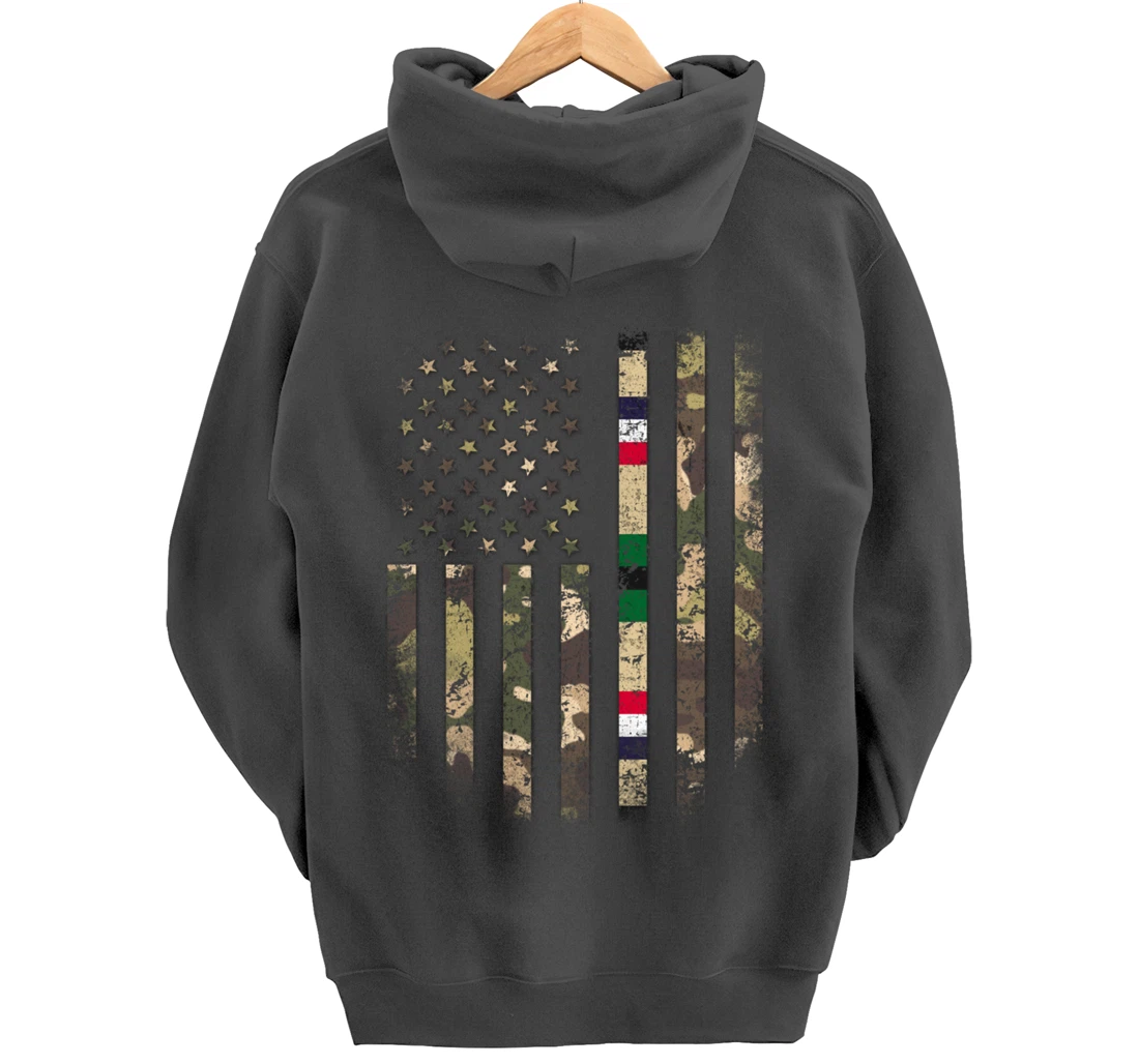 Proud Desert Storm Veteran Camo US Flag Ribbon Military Gift Pullover Hoodie