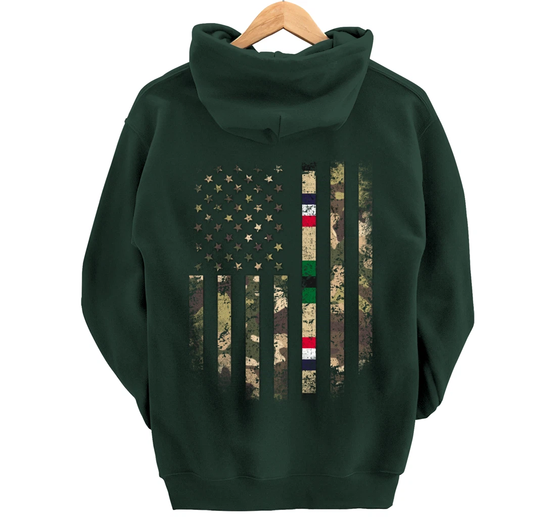 Proud Desert Storm Veteran Camo US Flag Ribbon Military Gift Pullover Hoodie