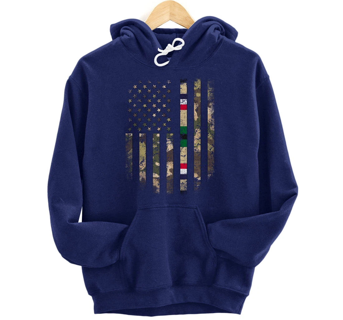 Proud Desert Storm Veteran Camo US Flag Ribbon Military Gift Pullover Hoodie