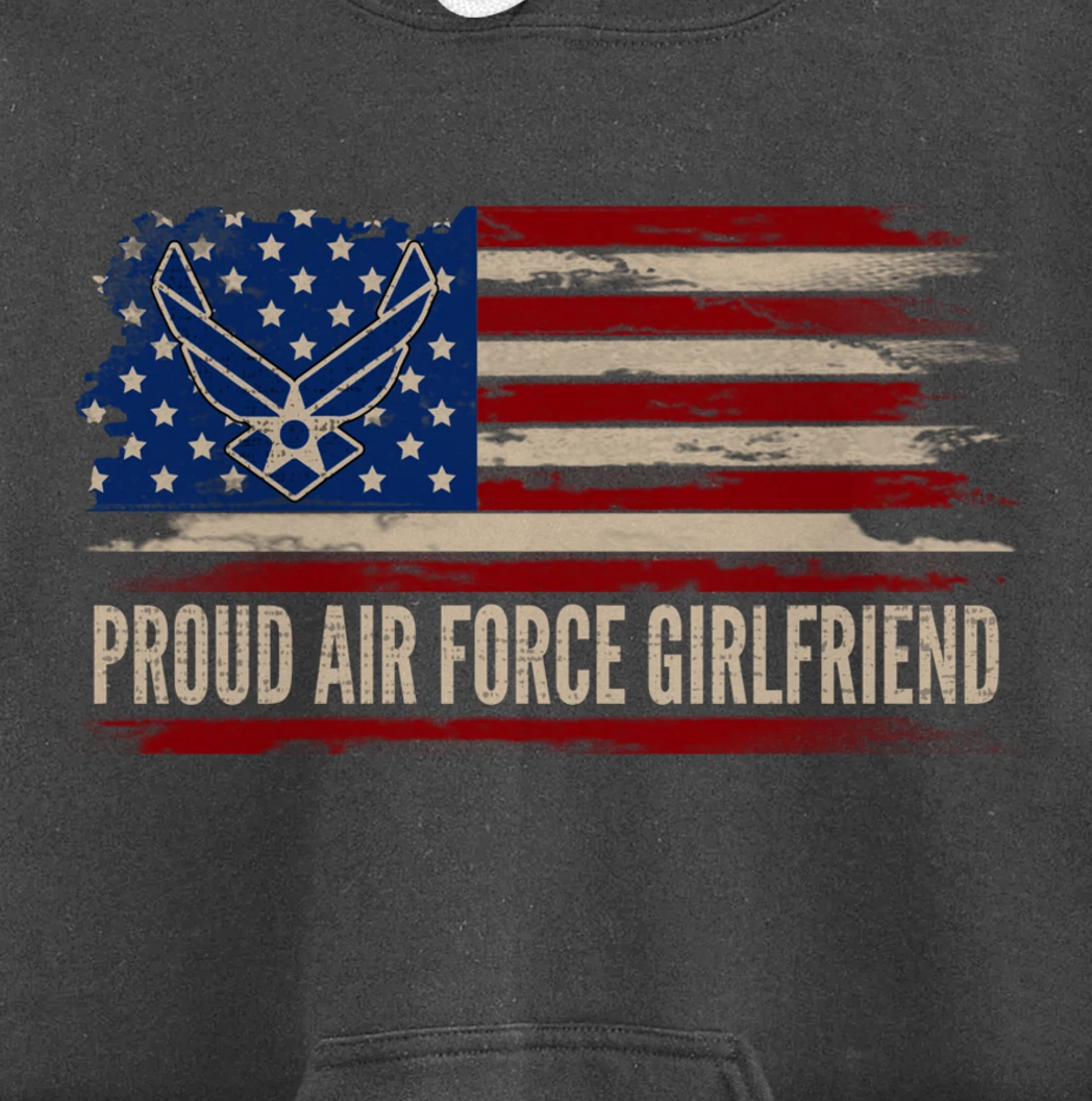Vintage Proud Air Force Girlfriend American Flag Veteran Pullover Hoodie
