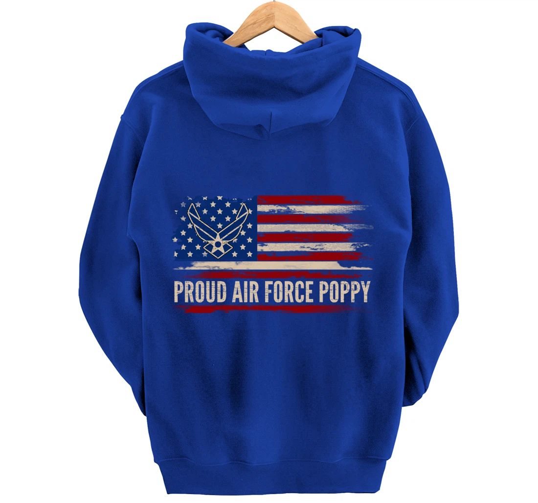 Vintage Proud Air Force Poppy American Flag Veteran Gift Pullover Hoodie