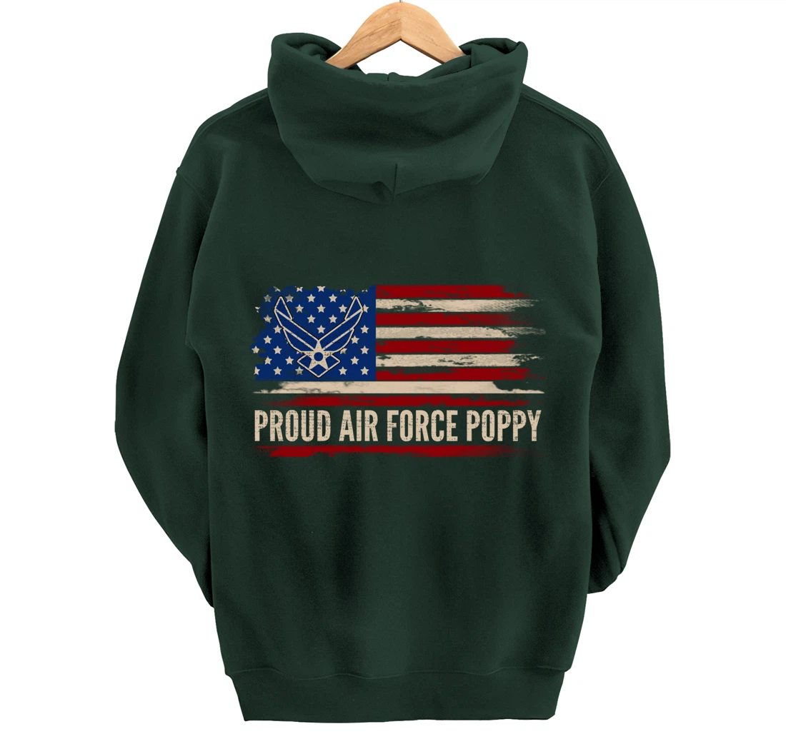 Vintage Proud Air Force Poppy American Flag Veteran Gift Pullover Hoodie
