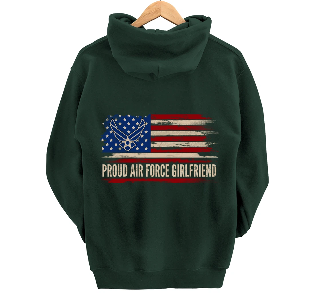 Vintage Proud Air Force Girlfriend American Flag Veteran Pullover Hoodie