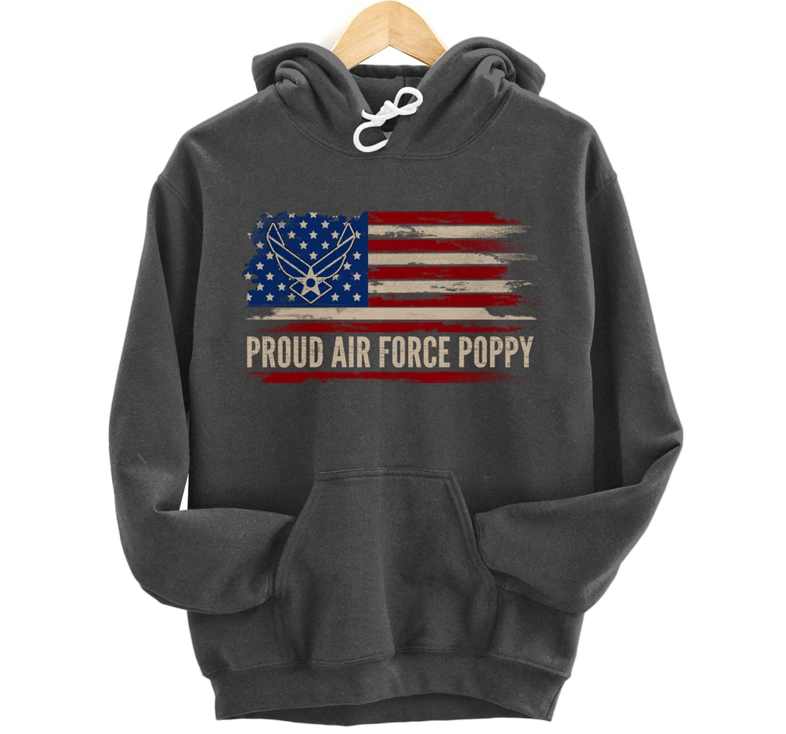 Vintage Proud Air Force Poppy American Flag Veteran Gift Pullover Hoodie