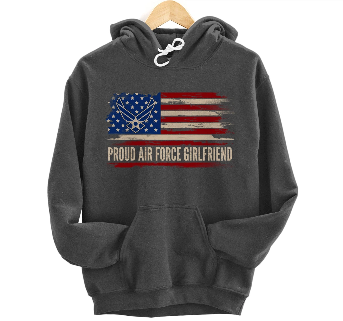 Vintage Proud Air Force Girlfriend American Flag Veteran Pullover Hoodie