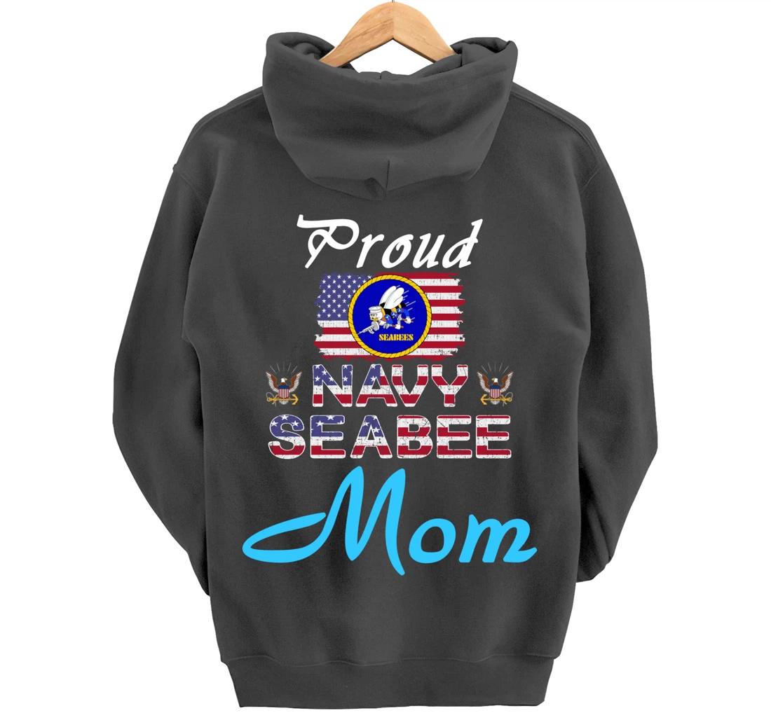 US Navy Seabee Veteran Gift Hoodie-Proud Navy Seabee Mom Pullover Hoodie