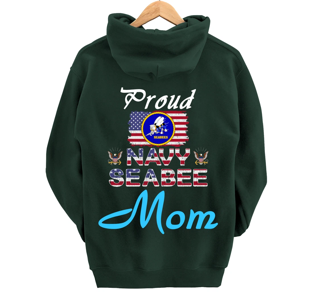 US Navy Seabee Veteran Gift Hoodie-Proud Navy Seabee Mom Pullover Hoodie