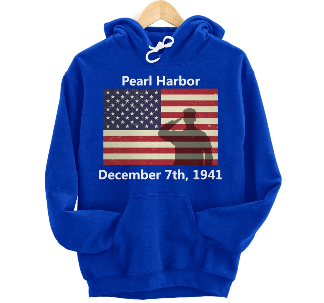 WW2 Pearl Harbor American USA Flag Remember Veteran Military Pullover Hoodie