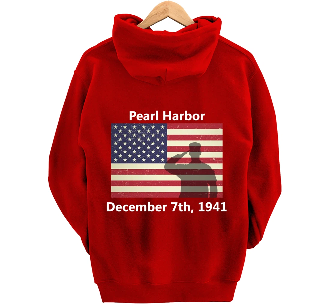 WW2 Pearl Harbor American USA Flag Remember Veteran Military Pullover Hoodie