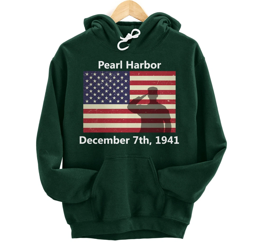 WW2 Pearl Harbor American USA Flag Remember Veteran Military Pullover Hoodie