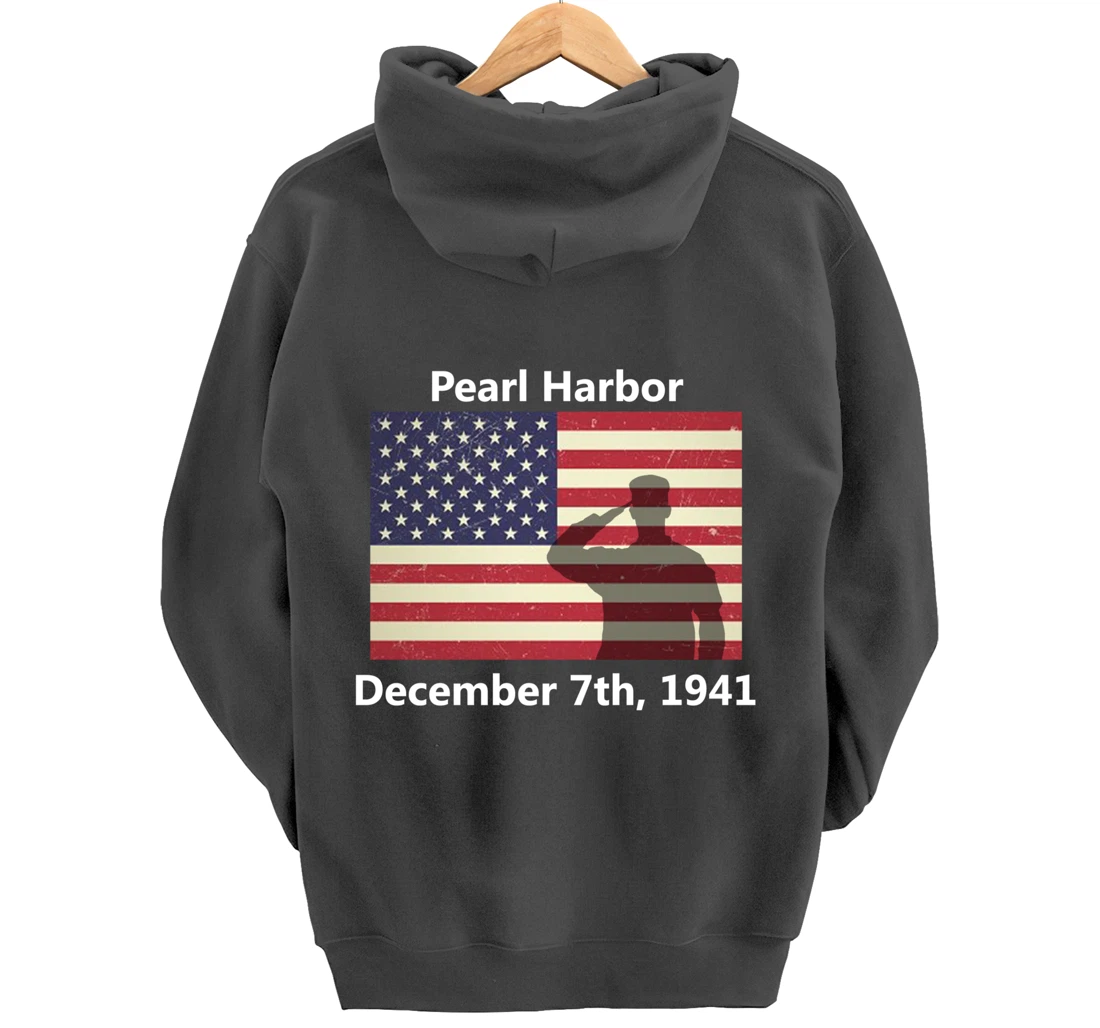 WW2 Pearl Harbor American USA Flag Remember Veteran Military Pullover Hoodie
