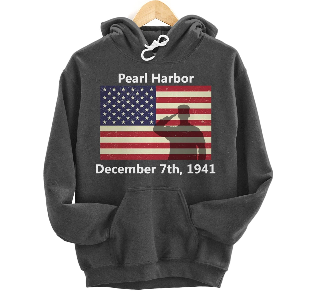 WW2 Pearl Harbor American USA Flag Remember Veteran Military Pullover Hoodie