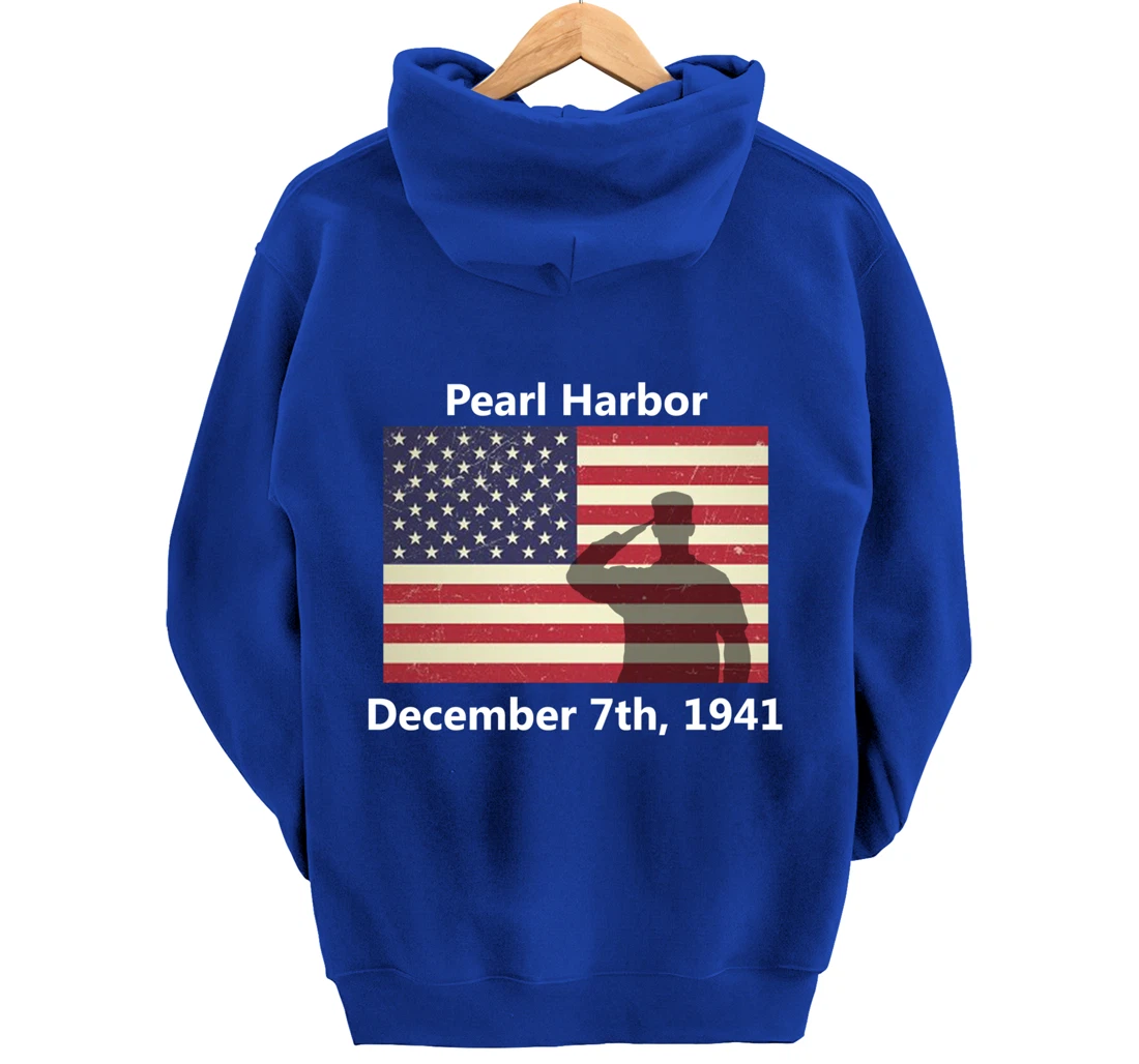 WW2 Pearl Harbor American USA Flag Remember Veteran Military Pullover Hoodie