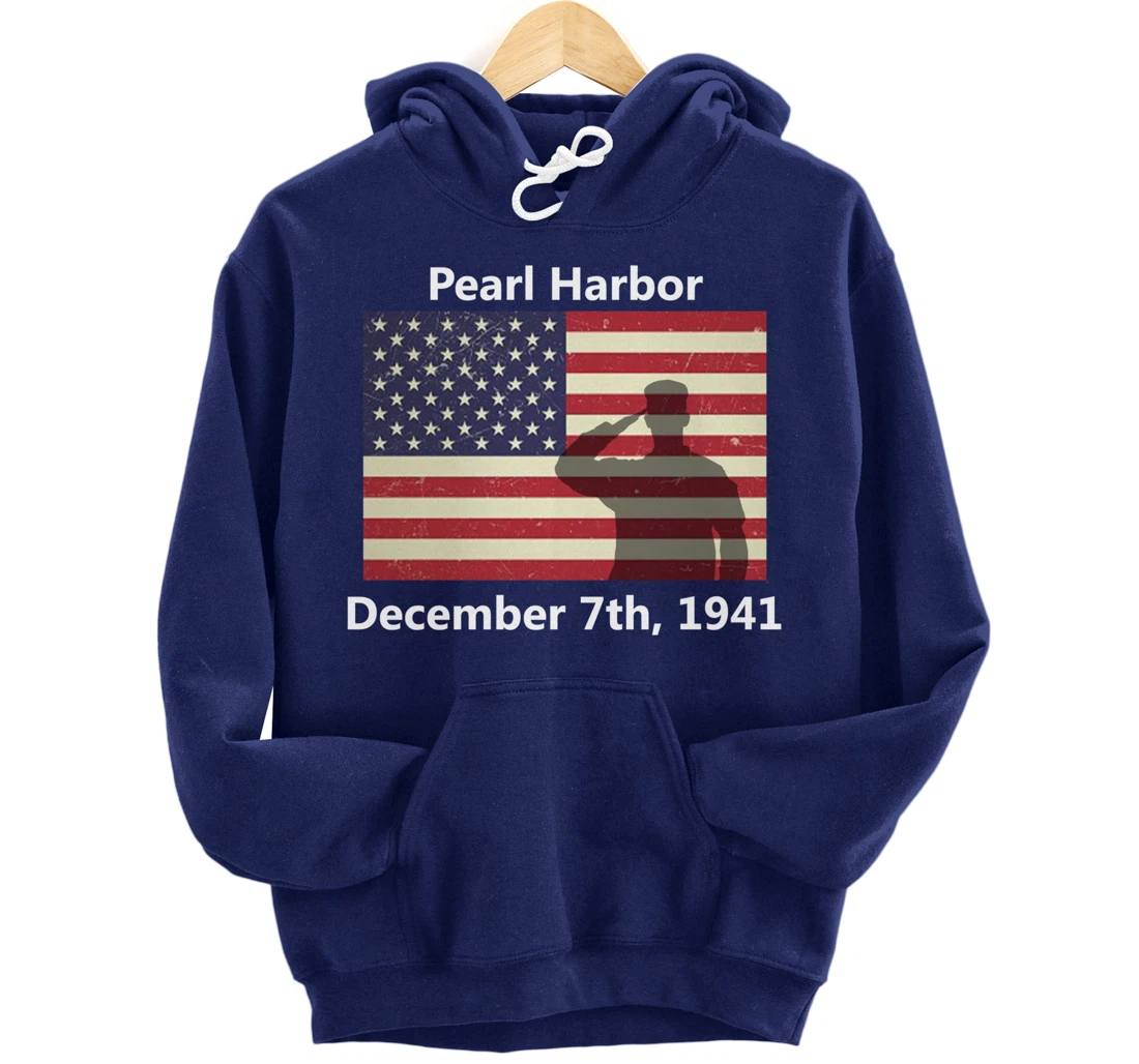 WW2 Pearl Harbor American USA Flag Remember Veteran Military Pullover Hoodie