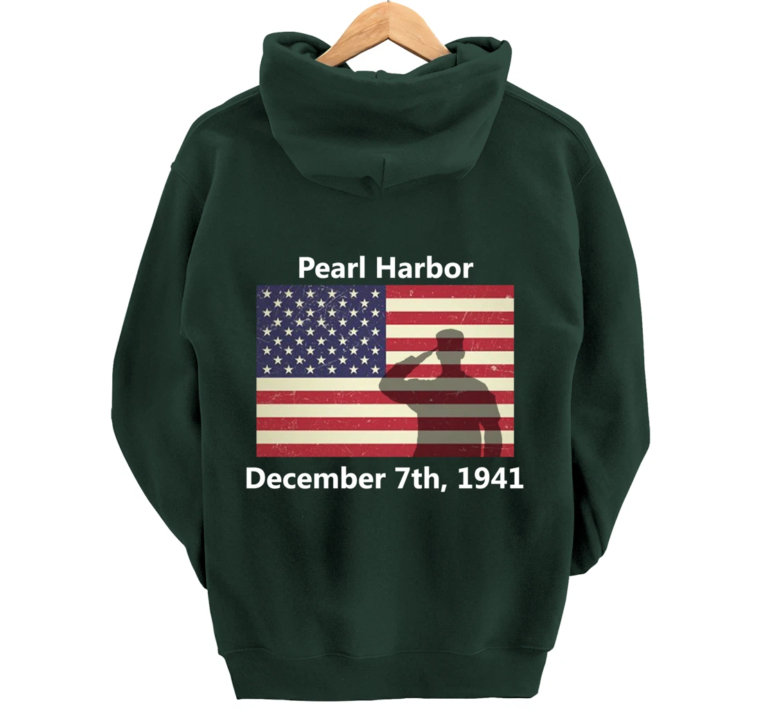WW2 Pearl Harbor American USA Flag Remember Veteran Military Pullover Hoodie