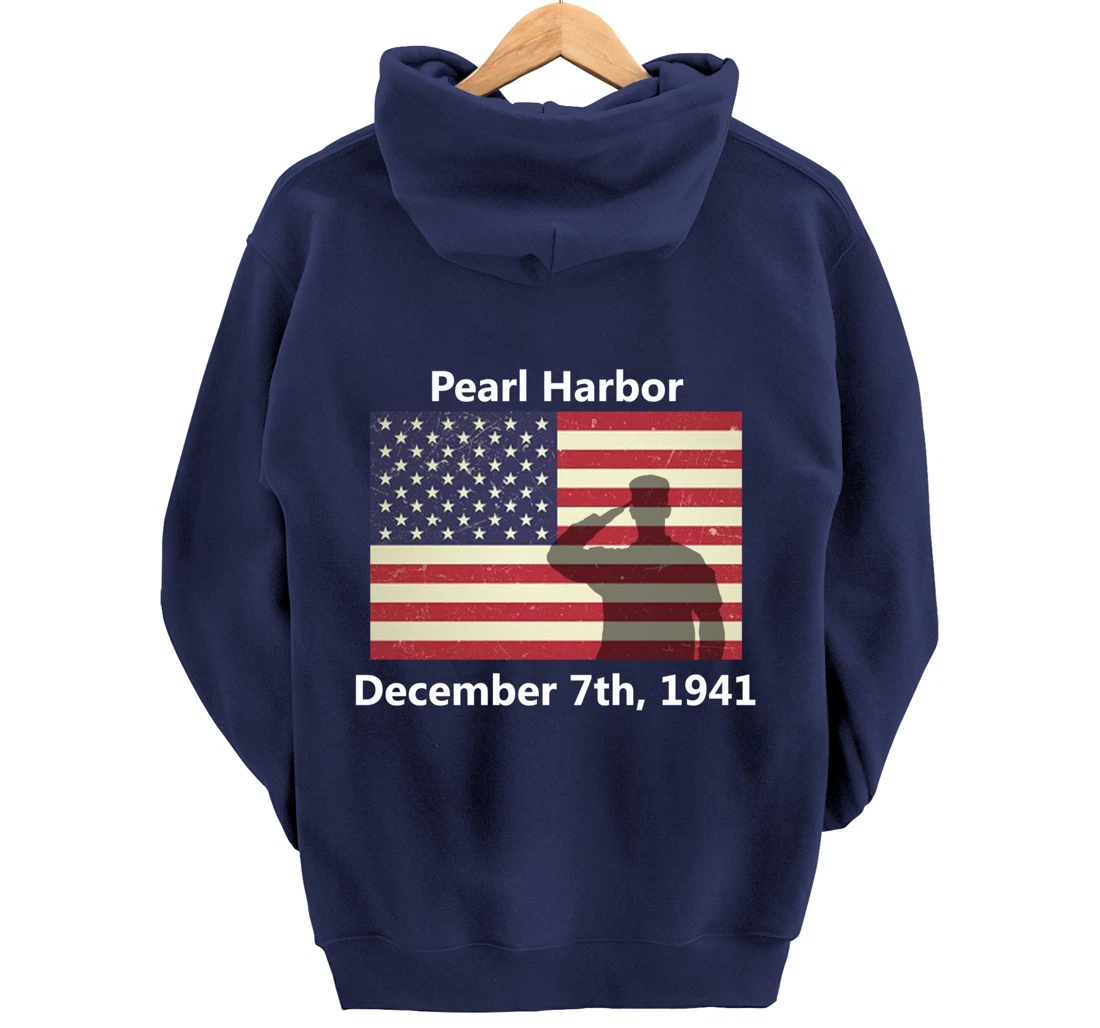 WW2 Pearl Harbor American USA Flag Remember Veteran Military Pullover Hoodie