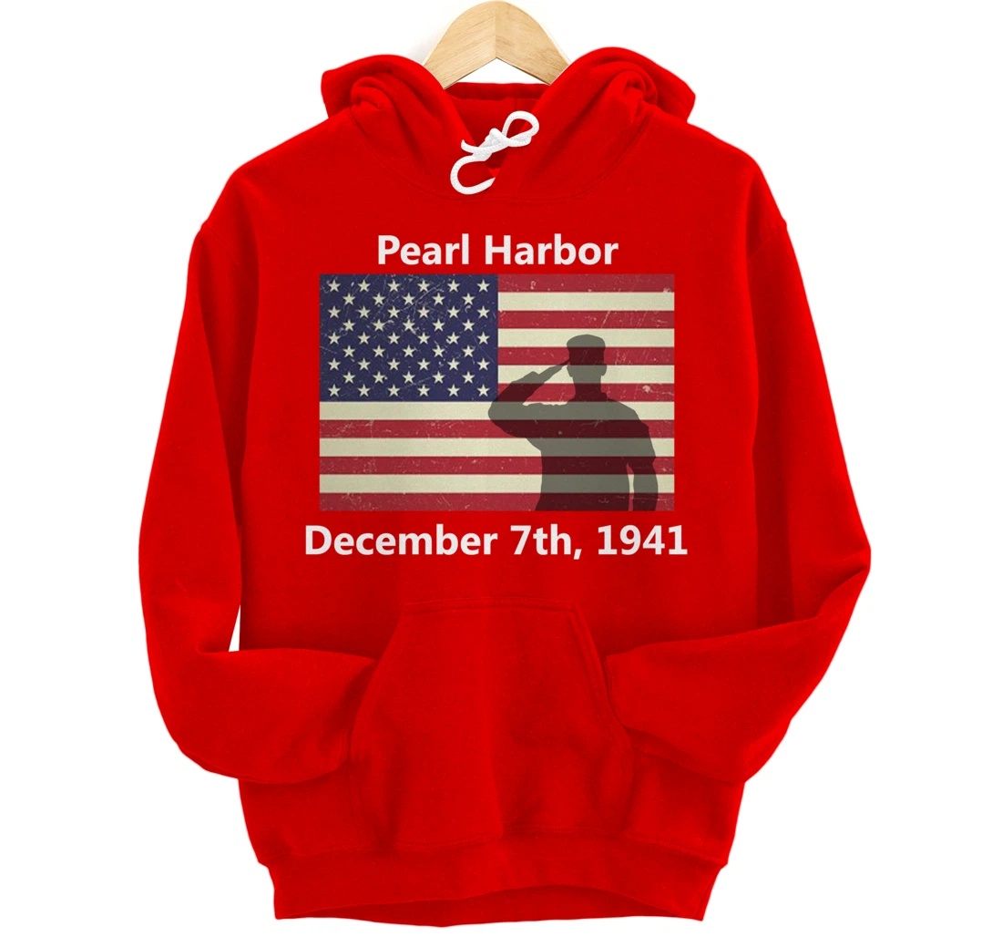 WW2 Pearl Harbor American USA Flag Remember Veteran Military Pullover Hoodie