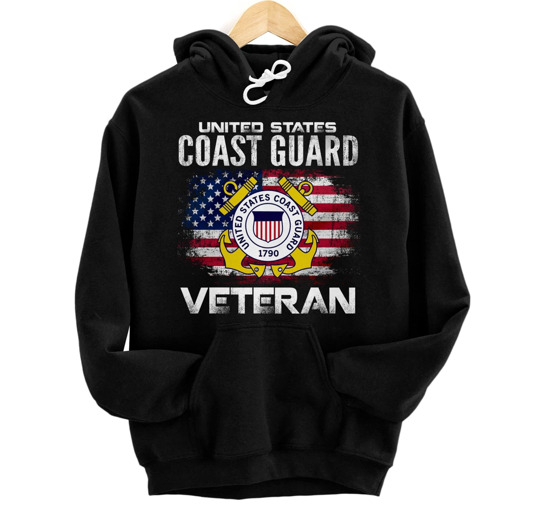 United States Coast Guard Veteran With American Flag Gift Pullover Hoodie