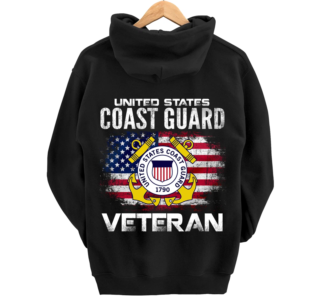 United States Coast Guard Veteran With American Flag Gift Pullover Hoodie