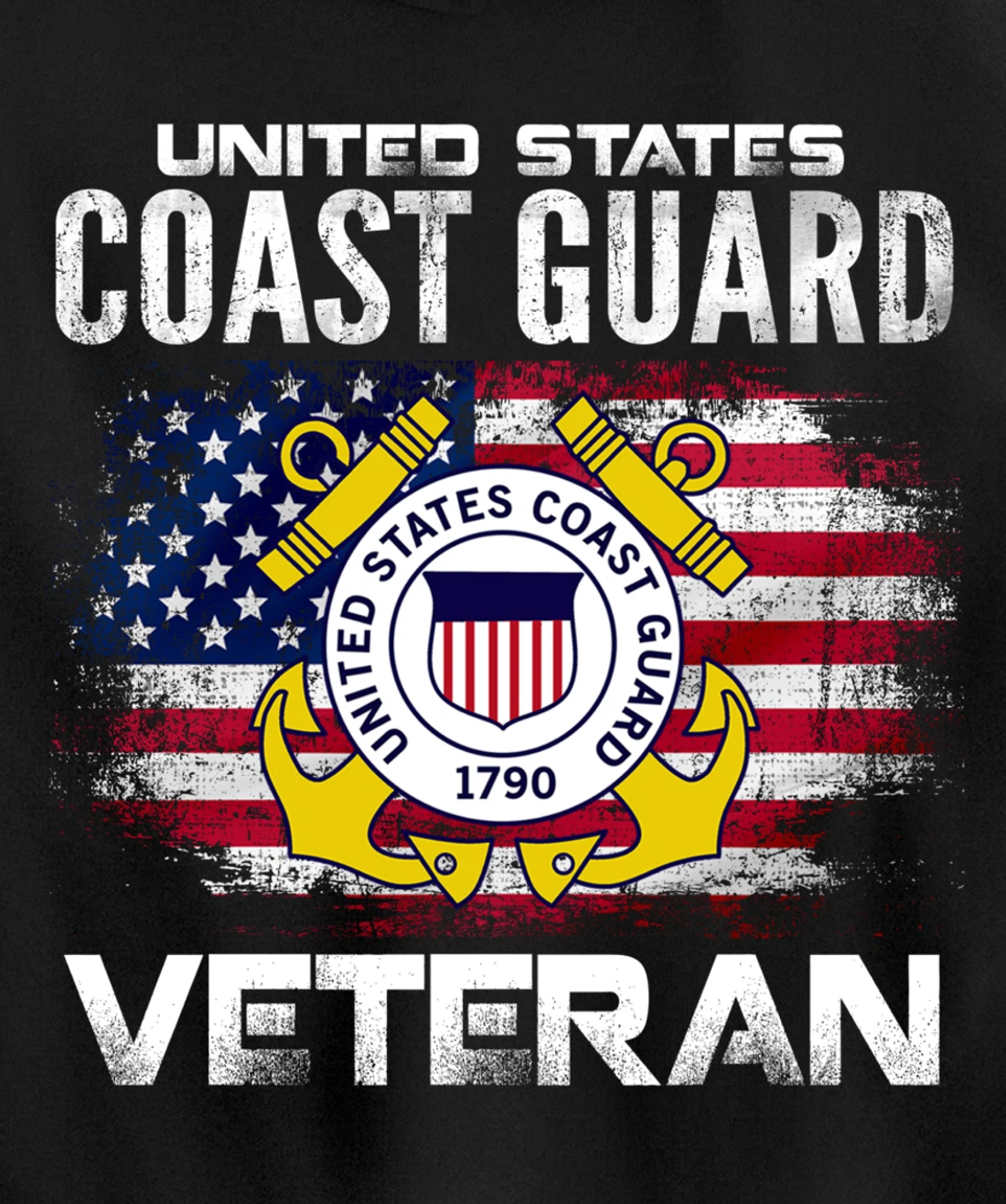 United States Coast Guard Veteran With American Flag Gift Pullover Hoodie