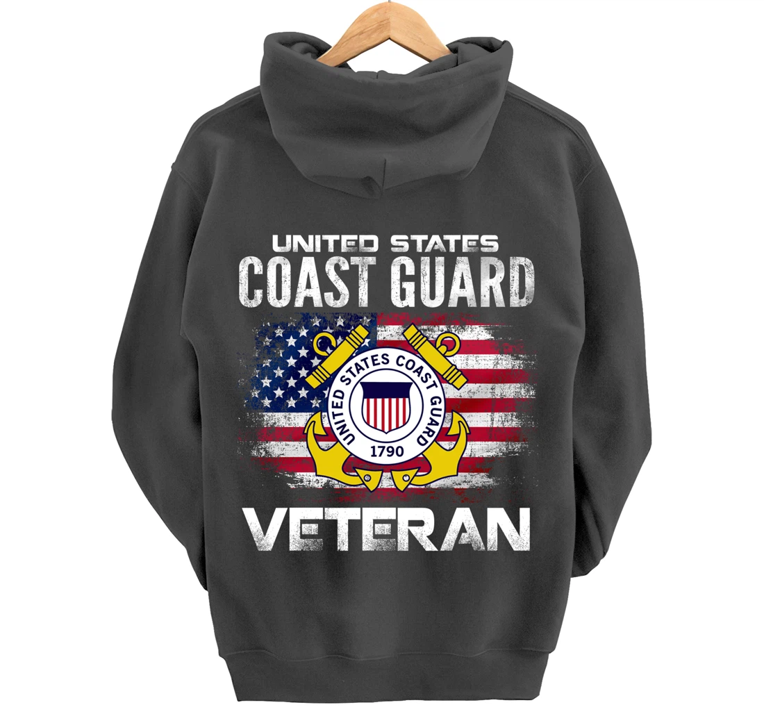 United States Coast Guard Veteran With American Flag Gift Pullover Hoodie