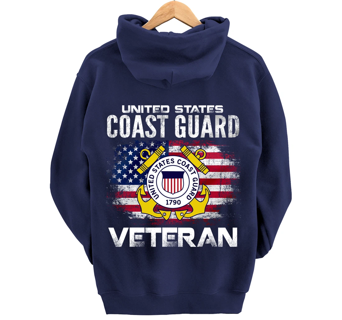 United States Coast Guard Veteran With American Flag Gift Pullover Hoodie