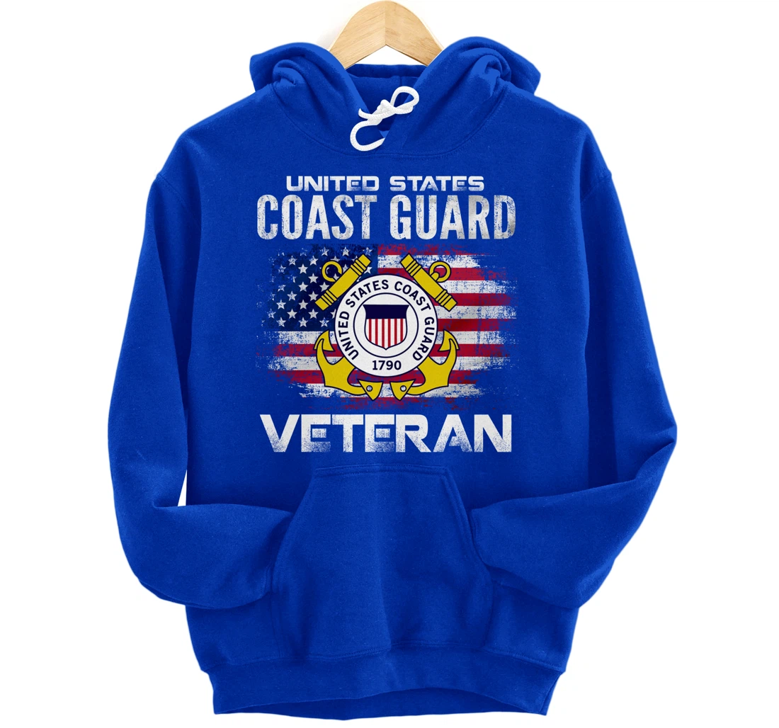 United States Coast Guard Veteran With American Flag Gift Pullover Hoodie