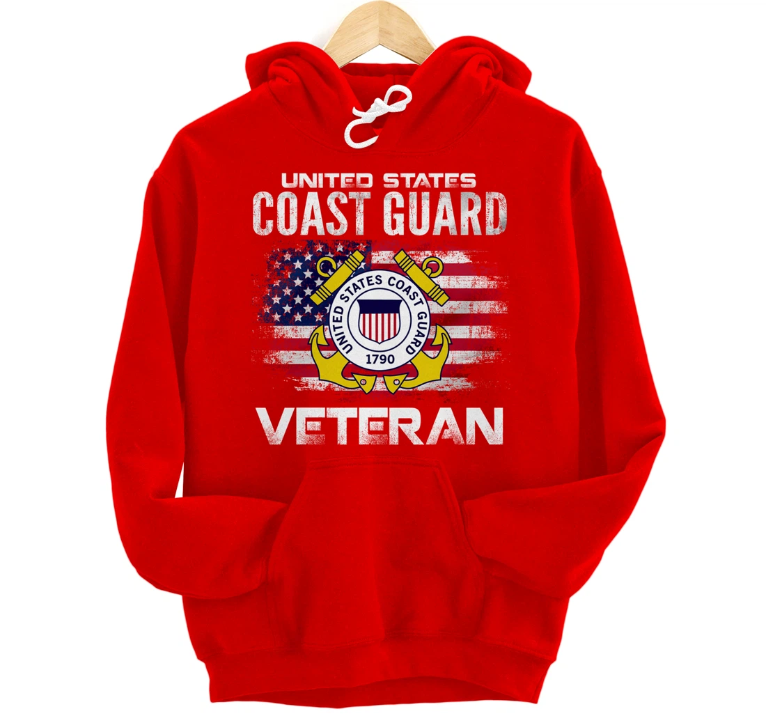 United States Coast Guard Veteran With American Flag Gift Pullover Hoodie