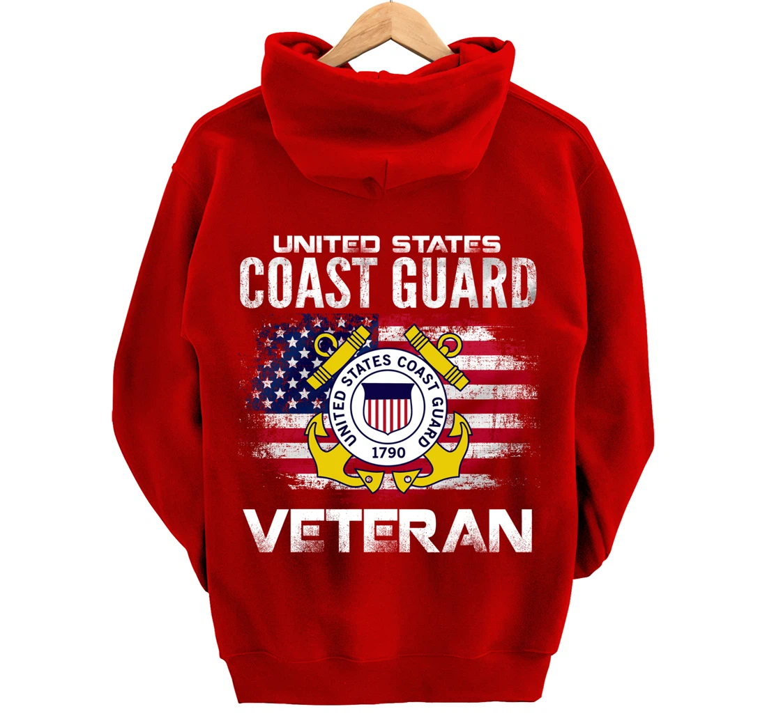 United States Coast Guard Veteran With American Flag Gift Pullover Hoodie