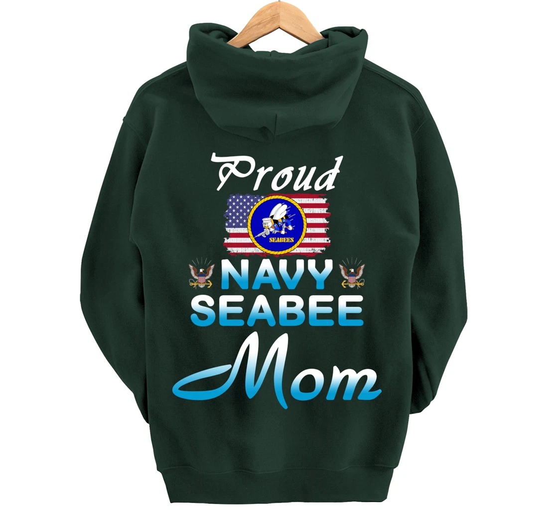 US Navy Seabee Veteran Gift Hoodie-Proud Navy Seabee Mom Pullover Hoodie