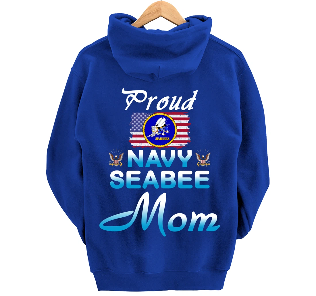 US Navy Seabee Veteran Gift Hoodie-Proud Navy Seabee Mom Pullover Hoodie