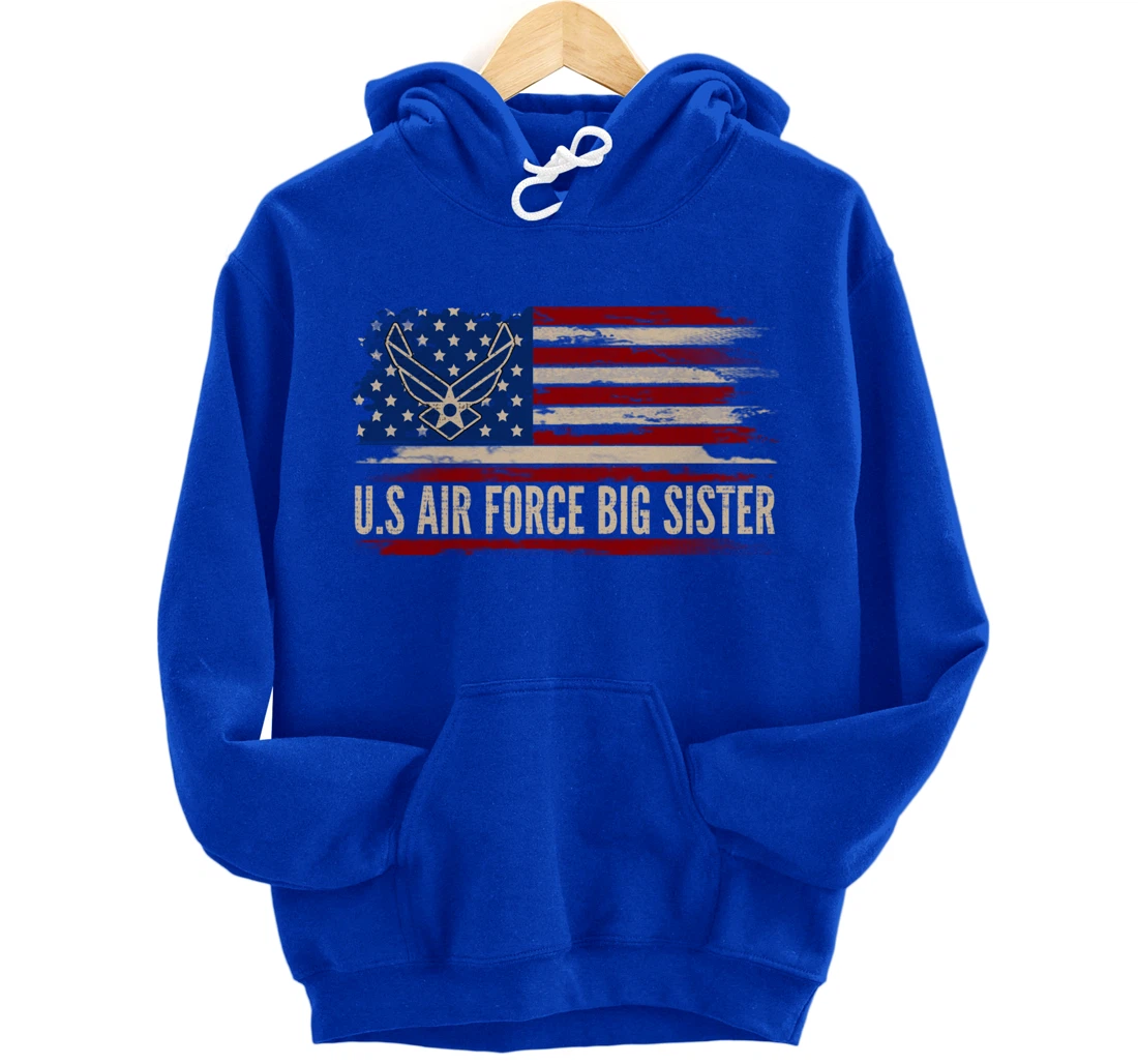 Vintage U.S Air Force Big Sister American Flag Veteran Gift Pullover Hoodie